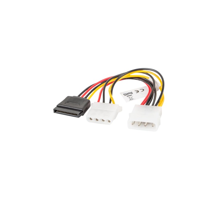 Захранващ кабел 4 пина майка към Molex 4 пина баща и SATA 15 пина майка, Molex, 15 cm