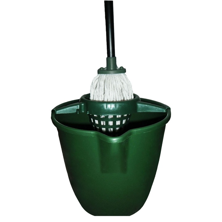 Set mop cu galeata, materiale plastic, coada metalica, de culoare verde,10 l, lungime 110 cm
