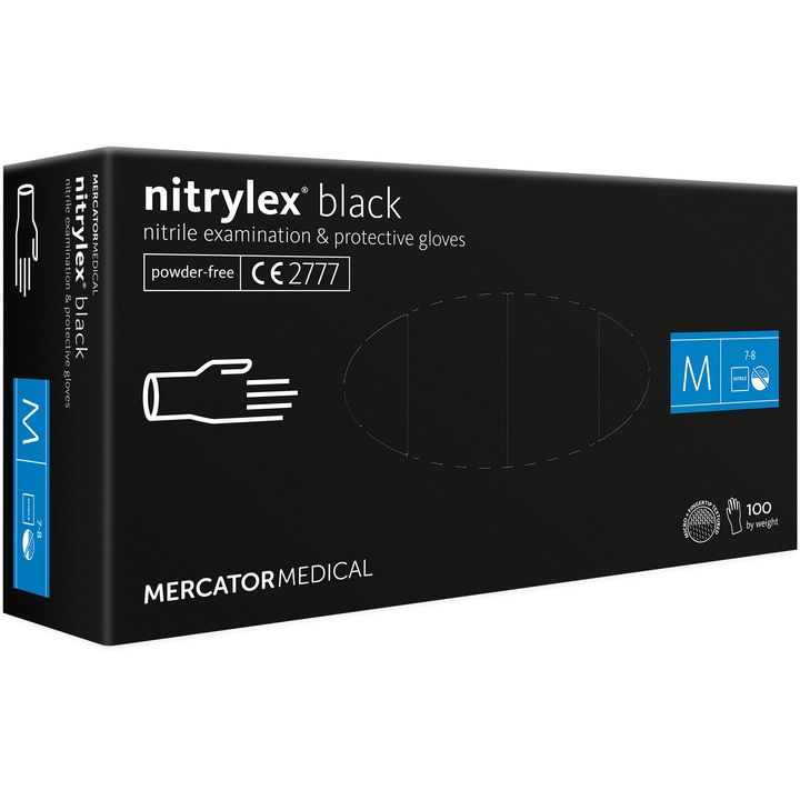 Ръкавици еднократни нитрил без пудра Nitrylex black, M, черен, 100 броя кутия