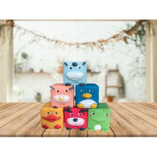 Set 6 Cuburi Moi din Silicon pentru Bebelusi, Animalute Colorate - eMAG.ro