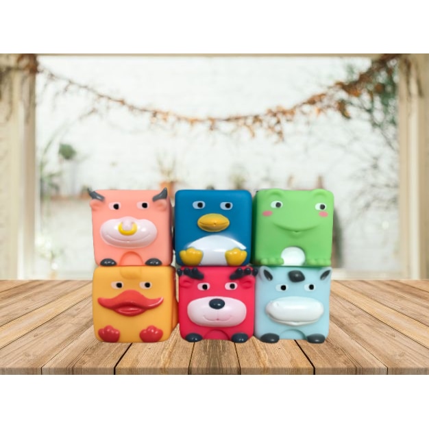Set 6 Cuburi Moi din Silicon pentru Bebelusi, Animalute Colorate - eMAG.ro