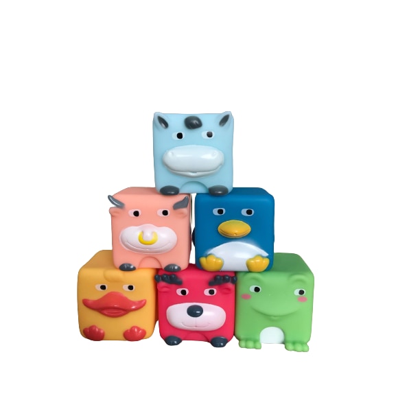 Set 6 Cuburi Moi din Silicon pentru Bebelusi, Animalute Colorate - eMAG.ro