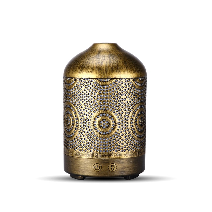 Difuzor uleiuri aromaterapie PetraBliss, hand-made din fier forjat, umidificator, lampa de veghe cu 7 optiuni de culori led, cu ultrasunete, incarcare usb