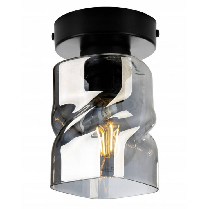 Плафон, Light Home, Метал/Стъкло, E27, 20x10 см, Черен