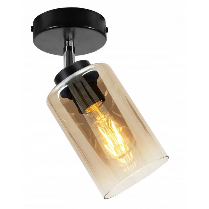 Plafoniera moderna, Light Home, Metal/Sticla, E27, 29x10 cm, Negru