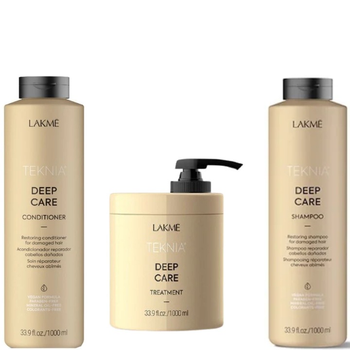 Lakme helyreállító szett, Teknia Deep Care Sampon, 1000 ml, balzsam, 1000 ml, kezelés, 1000 ml