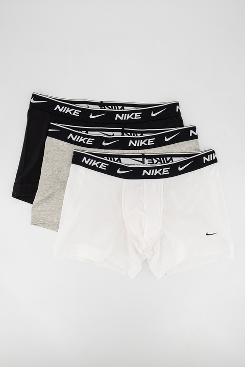 Nike, Set de boxeri cu banda logo in talie - 3 perechi, Alb/Negru/Gri
