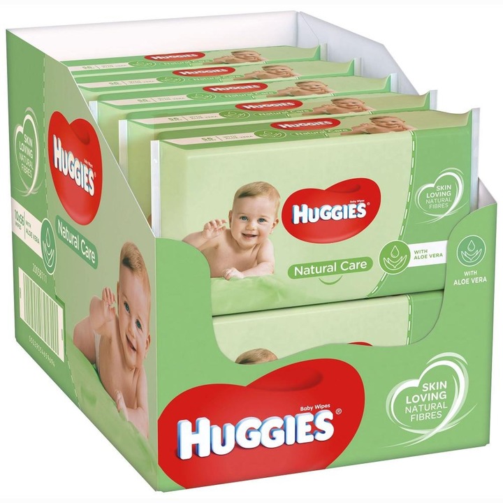 Комплект от 10 опаковки от 52 мокри кърпички Huggies Natural Care, с екстракт от Алое Вера