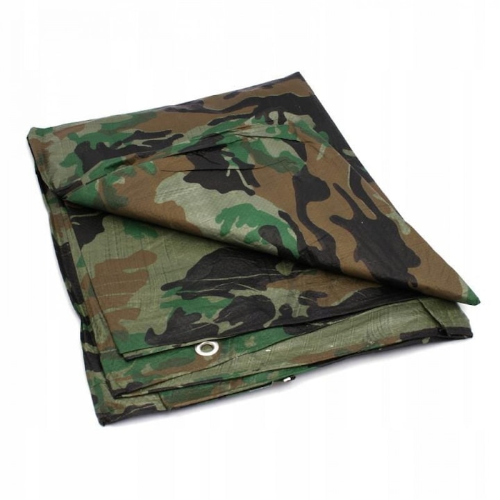 Prelata impermeabila Army Camouflage, 3x4m cu inele de prindere, 80gr/m²