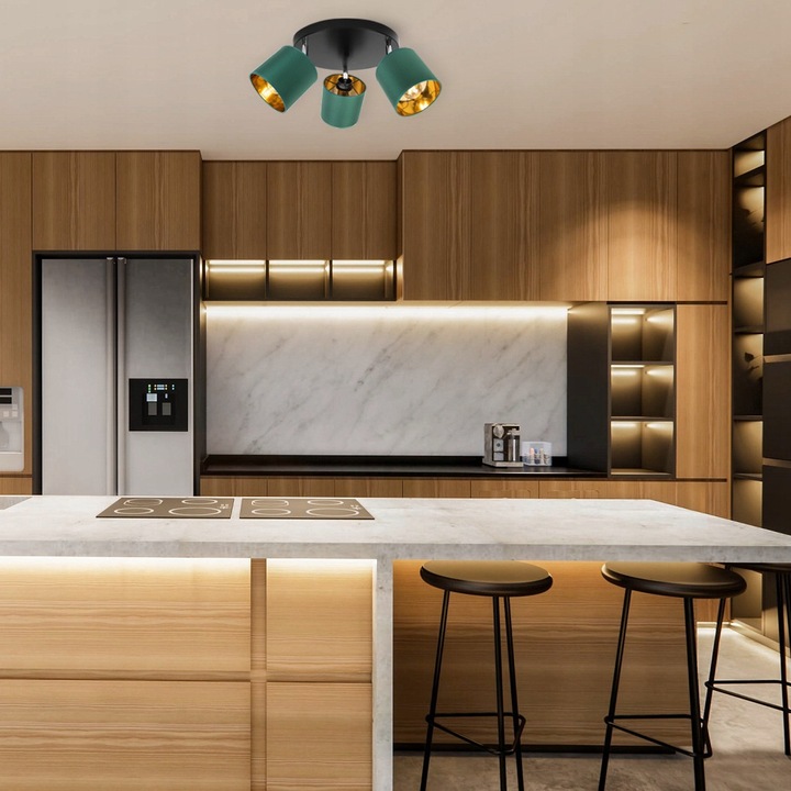 Plafoniera reglabila GAMA, Light Home, Textil/Metal, E27, 50x30 cm, Negru/Verde