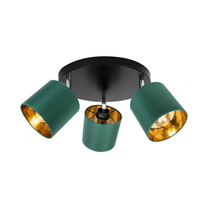 Регулируем плафон GAMA, Light Home, Текстил/Метал, E27, 50x30 см, Черен/Зелен