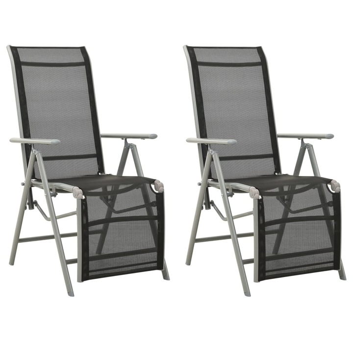 Set de 2 scaune de gradina vidaXL, Otel, Cu perne, Negru, 18.68 kg, 58,5 x 69 x 78-110 cm