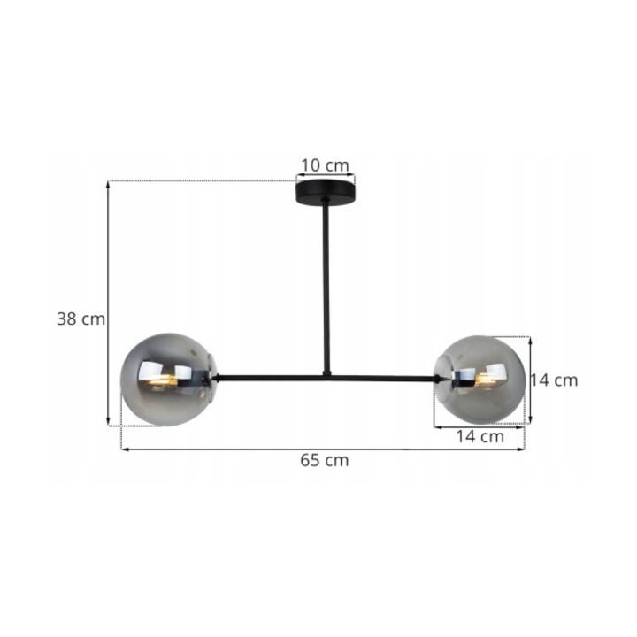 Lustra moderna, Light Home, Tuluza, 2 puncte de lumina, E14, 230V, 60W, 38x65cm, Clasa A, LED, Metal/Sticla, Negru