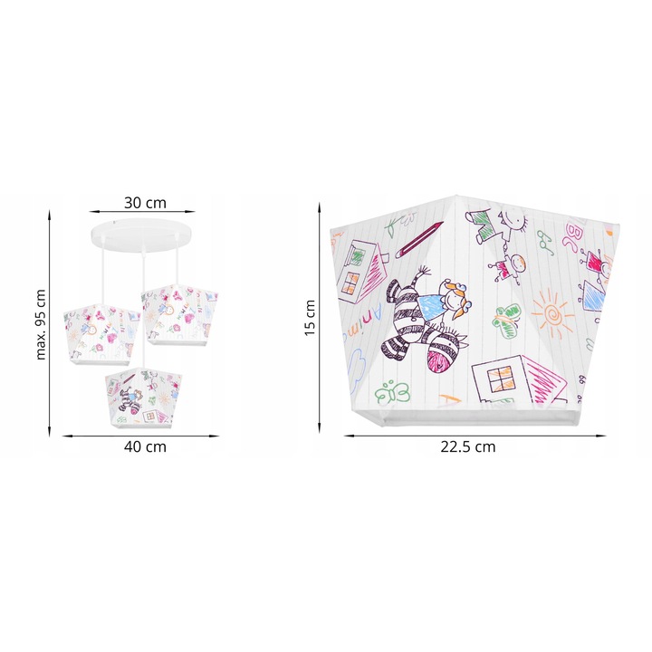 Lustra suspendata pentru copii, Light Home, Metal/Textil, 100x30 cm, Multicolor