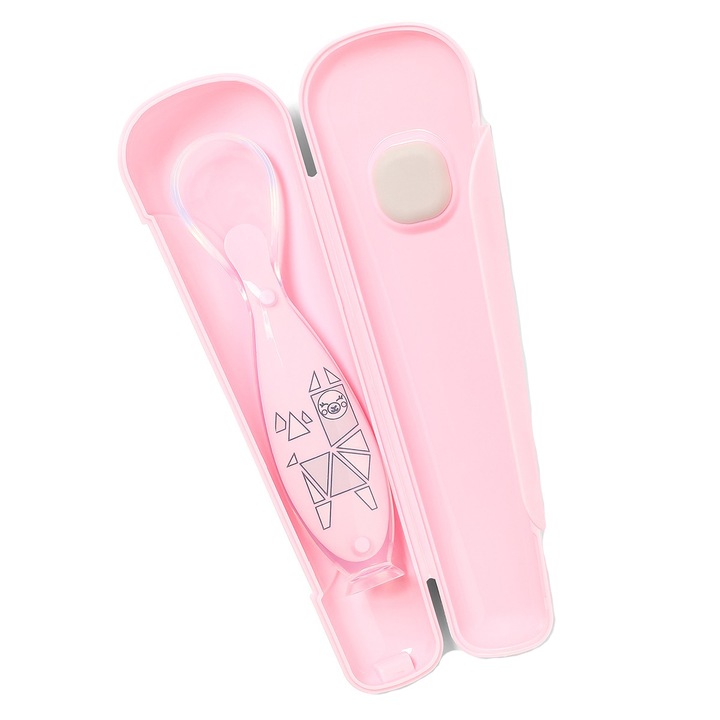 Szilikon kanál tapadókoronggal BabyOno 1461/01R1, rózsaszín 6+ hónap