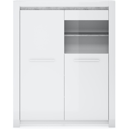 Vitrina Kring Vida, 141x175x40 cm, culoare alb lucios / gri beton