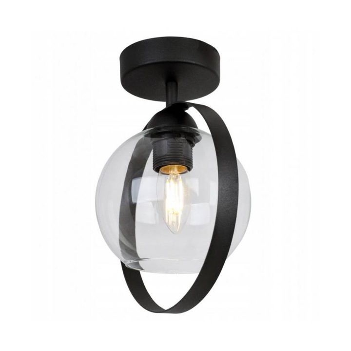 Плафон Ring Haga, Light Home, Метал/Стъкло, E27, Черен
