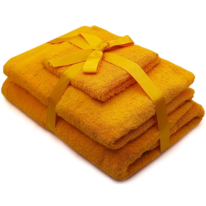 Комплект 3 кърпи Somnart, 100% памук, 500 гр/м2, За лице, ръце и тяло, Жълт