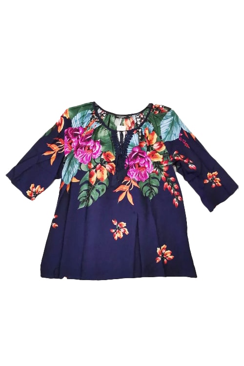 Bluza tip ie cu imprimeu floral exotic, XL INTL - eMAG.ro
