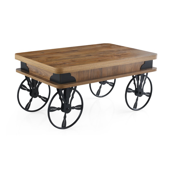 Модулна маса Studio Casa Coffee & Dinning Marova Wheel Natural, Индустриален дизайн, 90 x 60 см, Размери в разтегнато състояние 120 x 90 см
