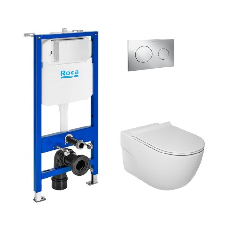 Set WC Suspendat Roca Meridian Compact 36 x 48 cm (clapeta 6 crom)