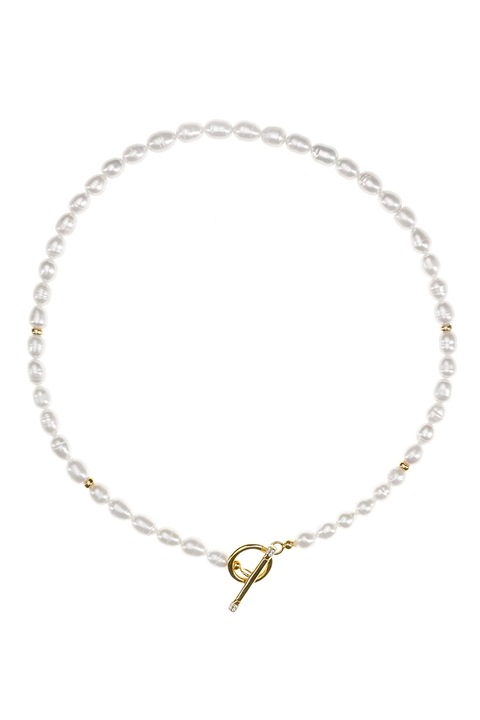 Ohmygod, Colier decorat cu perle si cristale zirconia, Alb, Auriu
