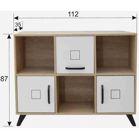Comoda Kring Transformer, 112x35x87 cm , 3 usi , culoare sonoma-alb