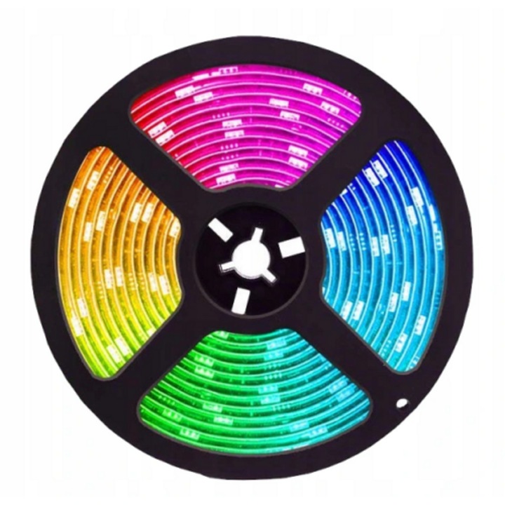Banda LED RGB BT, cu adaptor de retea, telecomanda, 5m, Multicolor
