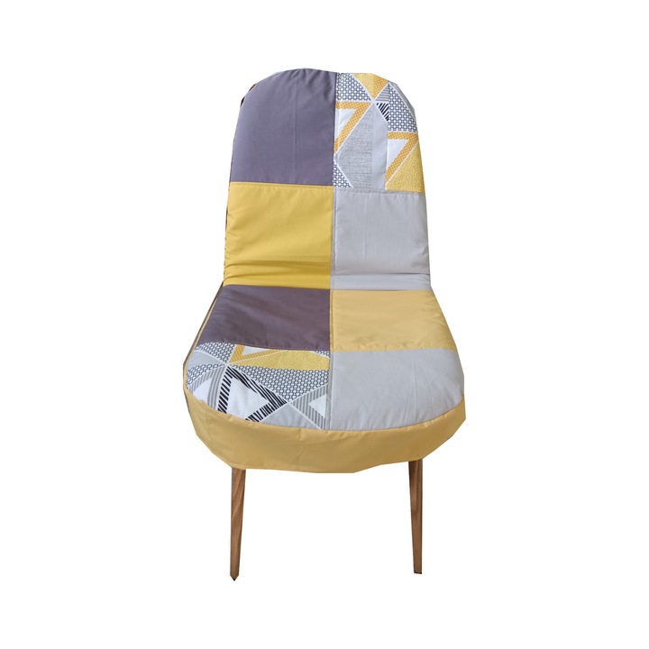 Husa scaun rotund, Galben-gri , bumbac