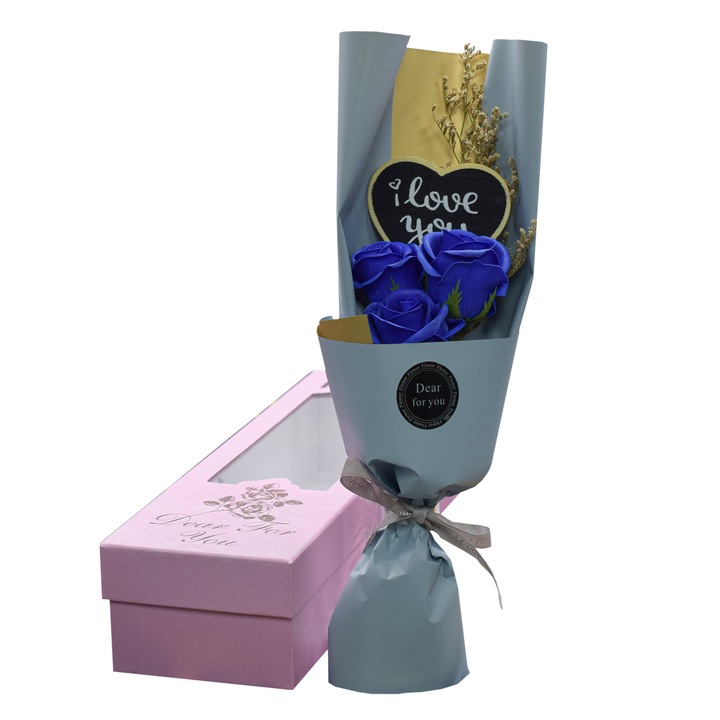 Aranjament floral elegant, flori de sapun, D4082, Blue, 37X10X8 cm