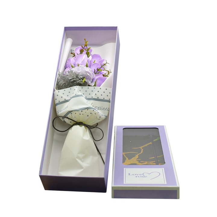 Aranjament floral elegant, flori de sapun, D4083, Mov, 44.5x14.5x7 cm