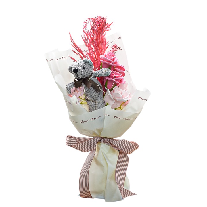 Aranjament floral elegant, flori de sapun, D4084, Roz, 45x20x8 cm