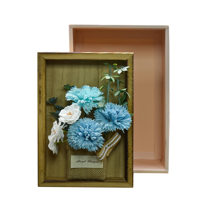 Aranjament floral elegant, flori de sapun, D4085, Blue, 26X16.5X18.5 cm