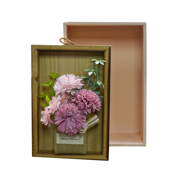 Aranjament floral elegant, flori de sapun, D4085, Roz, 26X16.5X18.5 cm