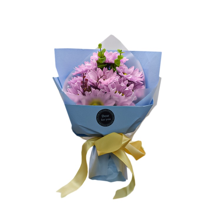 Aranjament floral elegant, flori de sapun, D4088, Roz/Blue, 27x18x10 cm