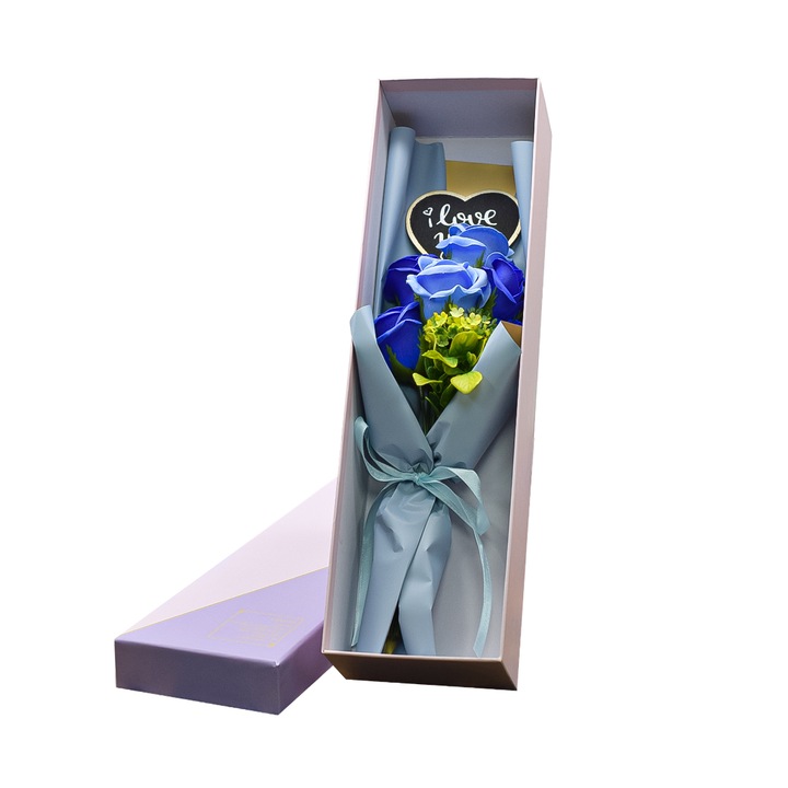 Aranjament floral elegant, flori de sapun, D4090, Blue, 37X10X8 cm