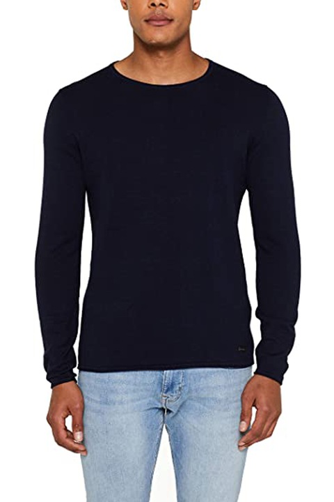 Férfi karcsú pulóver edc, Esprit 160669309 10-59, normál szabású, kerek nyakú, pamut, sötétkék, 2XL