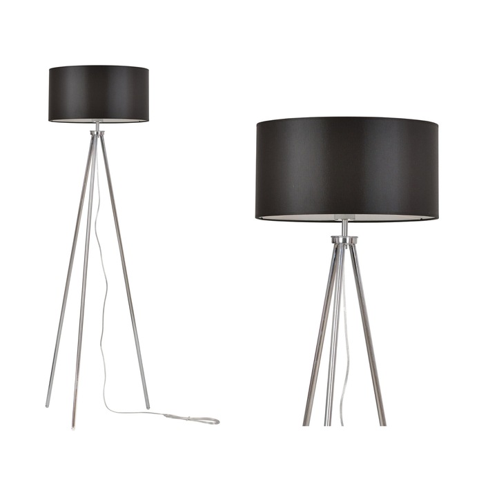 Lampadar Light Home, Metal, LED, 145 cm, Negru/Argintiu