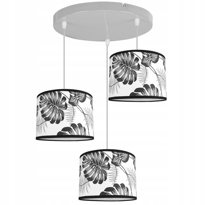 Plafoniera suspendata, Light Home, Daka OW, reglabile, Lungime 90 cm, Abajur 20 cm, E27, 3 punct de lumina, material textil, Alb/Verde