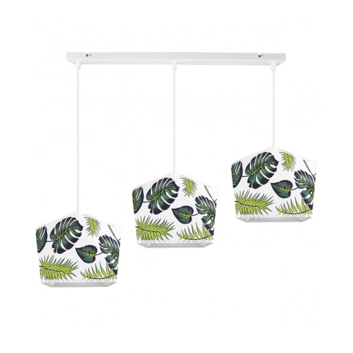Plafoniera suspendata cu abajur, Light Home, Manila, reglabile, Lungime 95 cm, Abajur 22.5 cm, E27, 3 punct de lumina, material textil, Verde/Alb