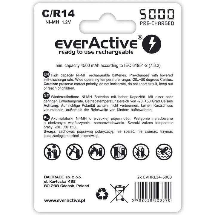 2 baterii everActive R14 C 5000 mAh