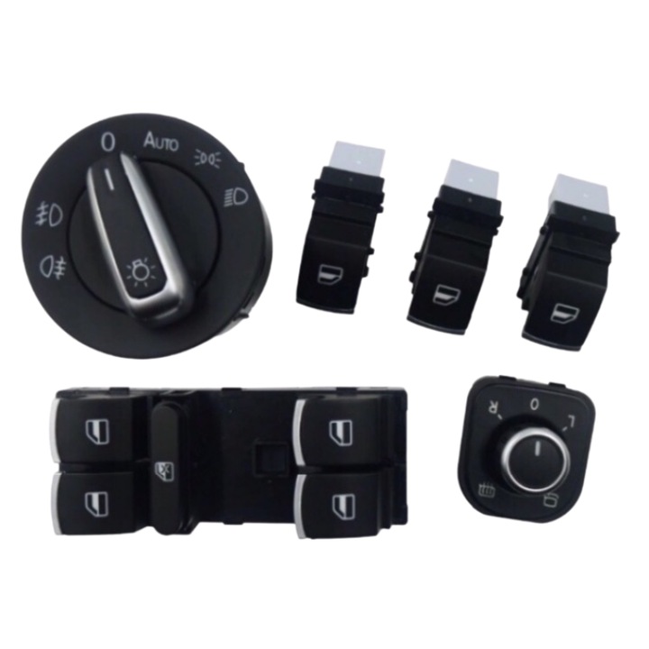 6 részes króm belső gombkészlet Volkswagen Passat B6 B7 CC Eos Jetta Golf 5 6 Tiguan Touran fényblokk tükör állító ablakkapcsolóhoz