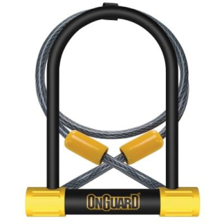 Antifurt bicicleta Onguard Bulldog DT 8012, U-lock/Cablu otel, 120 cm, Negru/Galben