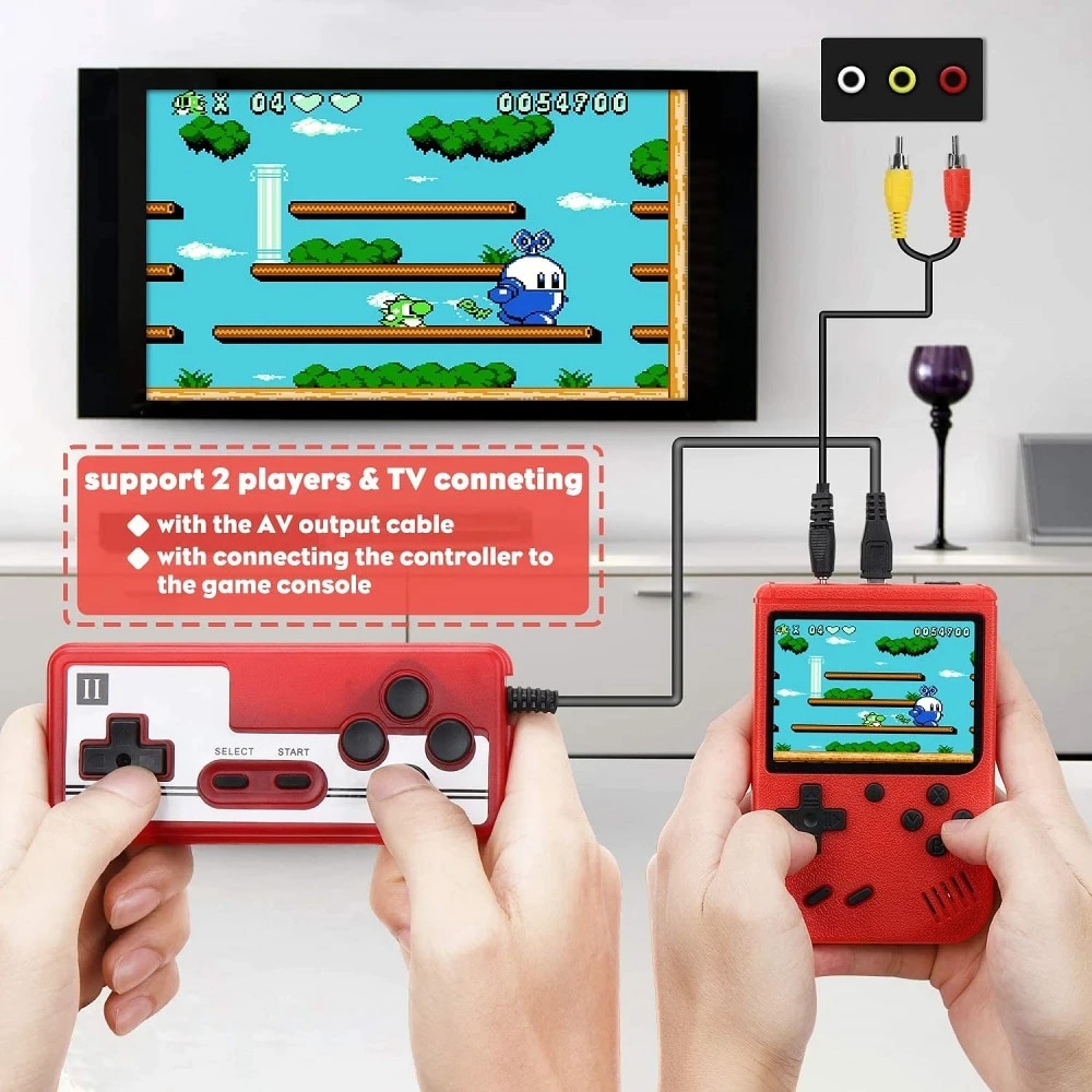 Consola SYNO Game Box, 400 jocuri, rotita volum, ecran LCD de 3.0", cablu AV pentru conectare televizor, incarcare Micro-USB, multiplayer jocurile copilariei, portabil, Rosu