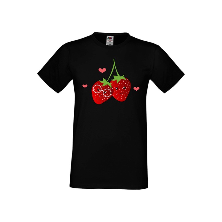 Tricou barbati Tricouri de Ziua Indragostitilor pentru cupluri indragostite Tralala Love Strawberries, Negru, 5XL