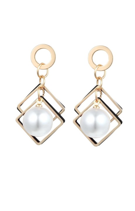 Női fülbevaló 14k arany bevonattal, gyönggyel, White Pearl