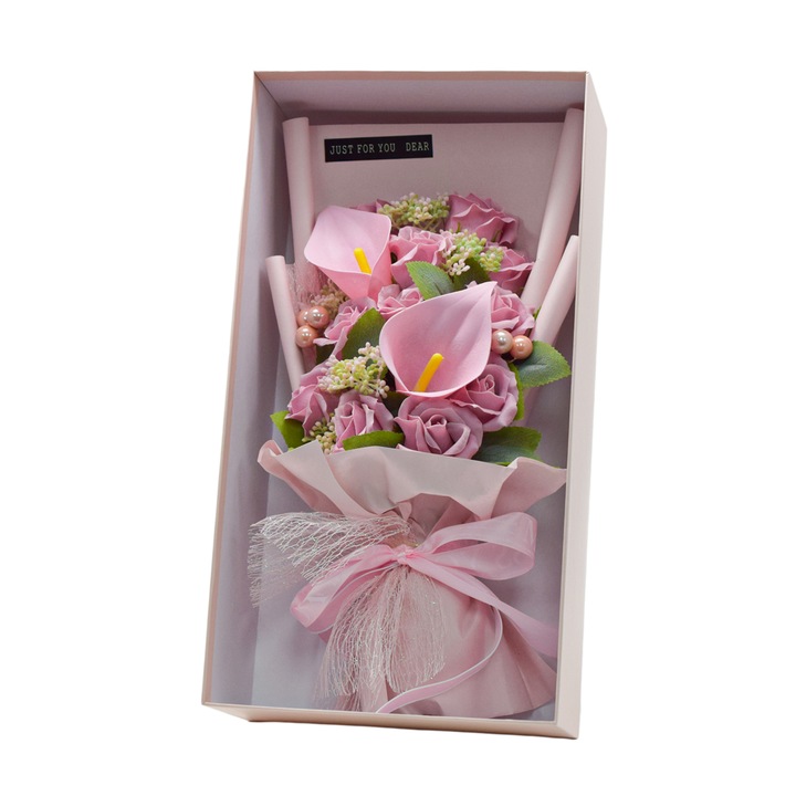 Елегантна флорална композиция, сапунени цветя, D4061, розово, 40x21,5x12 см