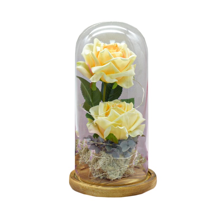Naimeed D4011 virágdísz, üvegkupolában, Led fény, 12x25 cm, narancssárga