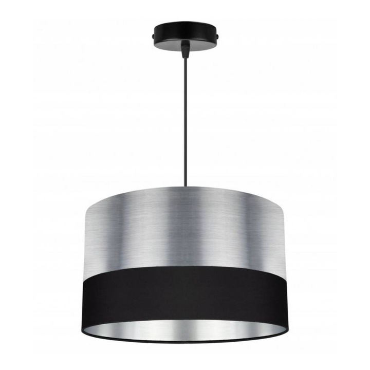 Plafoniera suspendata cu abajur, Light Home, Chromic, reglabile, Lungime 90 cm, Latime 35 cm, Abajur 35 cm, E27, 1 punct de lumina, plastic, Crom/Negru