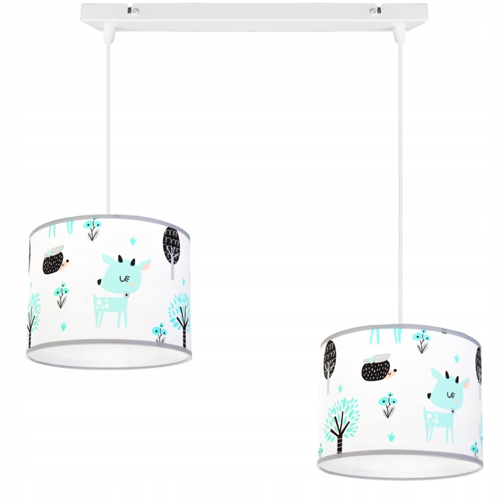 Plafoniera suspendata, Light Home, Bambi, reglabile, Lungime 85 cm, E27, 2 punct de lumina, material textil, Alb/Albastru/Gri